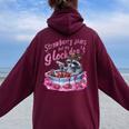 Strawberry Jam Graphic Women's Oversized Hoodie - Fun Raccoon Back Print Maroon