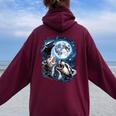 Three Animal Howling Moon Hoodie - Women’s Oversized Back Print Maroon
