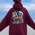 Three Racoon Moon 3 Racoon Moon Cursed Meme Women Oversized Hoodie Back Print Maroon