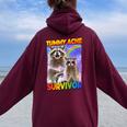 Tummy Ache Survivor Raccoon Small Women Oversized Hoodie Back Print Maroon