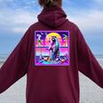 Vaporwave Raccoon Retrowave Synthwave Raccoon Meme Women Oversized Hoodie Back Print Maroon