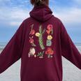 Vintage Botanicalintage Cactusintage Flower Botany Women Oversized Hoodie Back Print Maroon