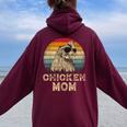 Vintage Chicken Mom Chicken Lovers Mommy Mother's Day Women Oversized Hoodie Back Print Maroon