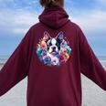 Watercolor Floral Boston Terrier Mama Dog Lover Mother's Day Women Oversized Hoodie Back Print Maroon