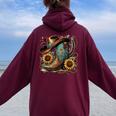 Western Cowboy Boot Horseshoe Sunflower Rope Cowgirl Boot Women Oversized Hoodie Back Print Maroon