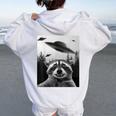 Alien UFO Raccoon Back Print Women's Hoodie - Fun & Whimsical White