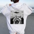 Alien UFO Raccoon Women's Hoodie - Fun Back Print for All Ages White