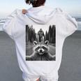 Scared Raccoon Selfie With Sasquatch Bigfoot Raccoon Women's Hoodie Back Print White