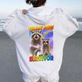 Tummy Ache Survivor Hoodie - Raccoon Back Print Women's Small White