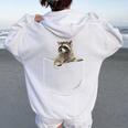 Women's Raccoon Pocket Design Hoodie - Fun Back Print White