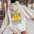 Bruh 100 Days Of School 100 Days Smarter Groovy Retro Women Oversized Hoodie Back Print Sand