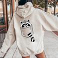 Raccoon Trash Panda Hoodie - Fun Cartoon Back Print Casual Women's Fit Sand