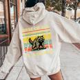 Retro Angry Raccoon Back Print Women's Hoodie | Delightful Animal Theme Sand