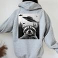 Alien UFO Raccoon Back Print Women's Hoodie - Fun & Whimsical Sport Grey