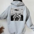 Alien UFO Raccoon Women's Hoodie - Fun Back Print for All Ages Sport Grey