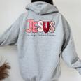 Christian Valentine Day Jesus Religious Valentine Girl Women Oversized Hoodie Back Print Sport Grey