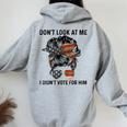 Don't Look At Me I Didn't Vote For Him Messy Bun Usa Flag Women Oversized Hoodie Back Print Sport Grey