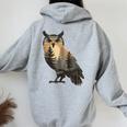 Owl Hunting Hiking Outdoor Camping Forest Owl Women Oversized Hoodie Back Print Sport Grey