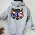 Patriotic Raccoon July 4th Women's Hoodie - USA Trash Panda Back Print Sport Grey