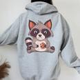 Raccoon Raccoon With Cookie -Adults Small Women's Hoodie Back Print Sport Grey