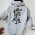 Raccoon Cowboy Meme Hoodie | Unisex Back Print Sweatshirt Sport Grey