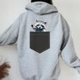 Raccoon Hoodie for Women - Cute Pocket Design | Back Print Sport Grey