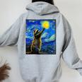 Raccoon Starry Night Women's Hoodie - Van Gogh Style Back Print Sport Grey