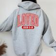 Retro Checked Christian Valentines Loved 3 Women Oversized Hoodie Back Print Sport Grey