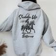 Saddle Up Buttercup Cowgirl Western Horse Riding Women Oversized Hoodie Back Print Sport Grey