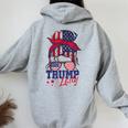 Trump Lady Inauguration Day 2025 Messy Bun American Flag Women Oversized Hoodie Back Print Sport Grey