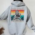 Vintage Raccoon Captain Hoodie - Women's Nautical Back Print Sport Grey