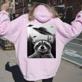 Alien UFO Raccoon Back Print Women's Hoodie - Fun & Whimsical Light Pink
