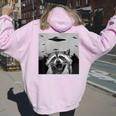 Alien UFO Raccoon Women's Hoodie - Fun Back Print for All Ages Light Pink