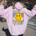 Bruh 100 Days Of School 100 Days Smarter Groovy Retro Women Oversized Hoodie Back Print Light Pink