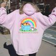 Groovy Raccoon Dumpster Fire Back Print Women's Hoodie Light Pink