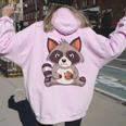Raccoon Raccoon With Cookie -Adults Small Women's Hoodie Back Print Light Pink