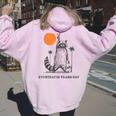 Retro 90s Raccoon Women's Hoodie - Fun Trash Panda Back Print Light Pink