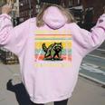 Retro Angry Raccoon Back Print Women's Hoodie | Delightful Animal Theme Light Pink