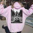 Scared Raccoon Selfie With Sasquatch Bigfoot Raccoon Women's Hoodie Back Print Light Pink