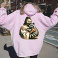 Vintage Jesus Hugging Raccoon Hoodie for Women - Back Print Light Pink