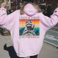 Vintage Raccoon Captain Hoodie - Women's Nautical Back Print Light Pink