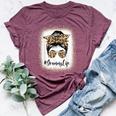 Grammy Life Bleached Leopard Messy Bun Mother's Day Bella Canvas T-shirt Heather Maroon