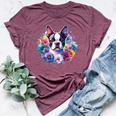 Watercolor Floral Boston Terrier Mama Dog Lover Mother's Day Bella Canvas T-shirt Heather Maroon
