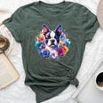 Watercolor Floral Boston Terrier Mama Dog Lover Mother's Day Bella Canvas T-shirt Heather Forest