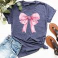 Coquette Pink Bow For Girls Cute Pink Coquette Bow Bella Canvas T-shirt Heather Navy