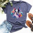 Watercolor Floral Boston Terrier Mama Dog Lover Mother's Day Bella Canvas T-shirt Heather Navy