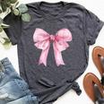 Coquette Pink Bow For Girls Cute Pink Coquette Bow Bella Canvas T-shirt Heather Dark Grey