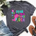 Roar I'm A Three Rex Birthday Girl Dinosaur Lover 3 Year Old Bella Canvas T-shirt Heather Dark Grey