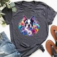 Watercolor Floral Boston Terrier Mama Dog Lover Mother's Day Bella Canvas T-shirt Heather Dark Grey