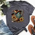 Western Cowboy Boot Horseshoe Sunflower Rope Cowgirl Boot Bella Canvas T-shirt Heather Dark Grey